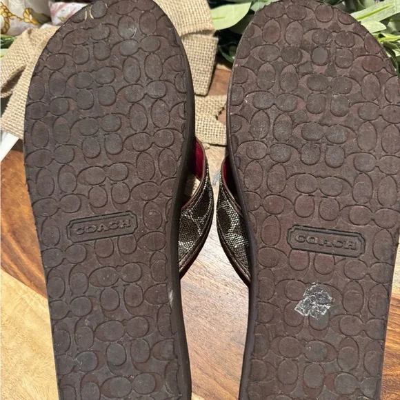 Coach Brown and Red Sandals with Contoured Footbed - Picture 7 of 8